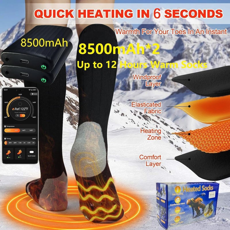 ANSOZLEE Heated Socks, Heated Socks for Women Men with App Control 2 * 8500mAh Rechargeable Electric Heated Socks Washable Warm Socks for Outdoors Work Skiing Hunting Riding Cycling Hiking Camping Xmas Gifts - Image 5